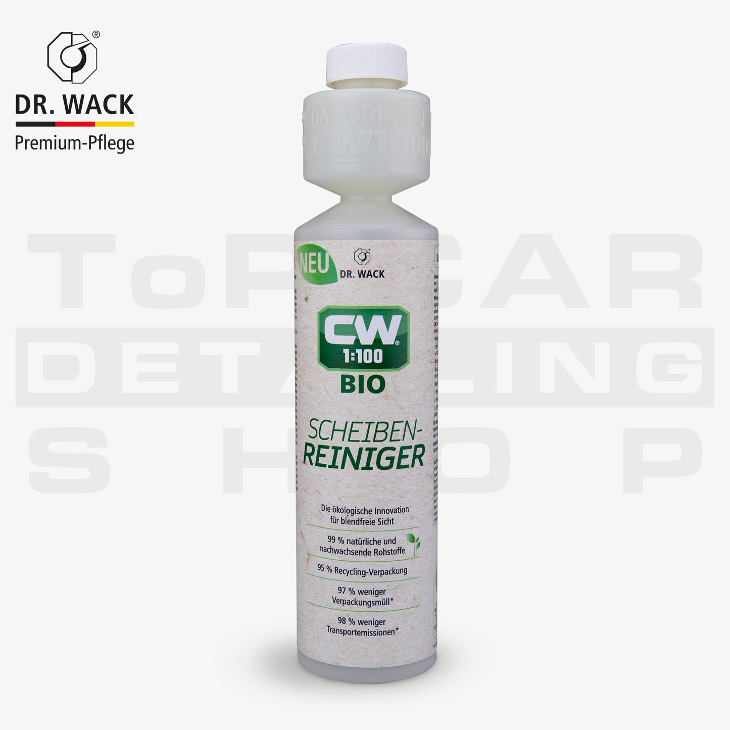 Dr. Wack CW1:100 BIO Scheibenreiniger – konzentrierter Bio-Wischwasserzusatz mit natürlichen Inhaltsstoffen, 95 % Recyclingflasche