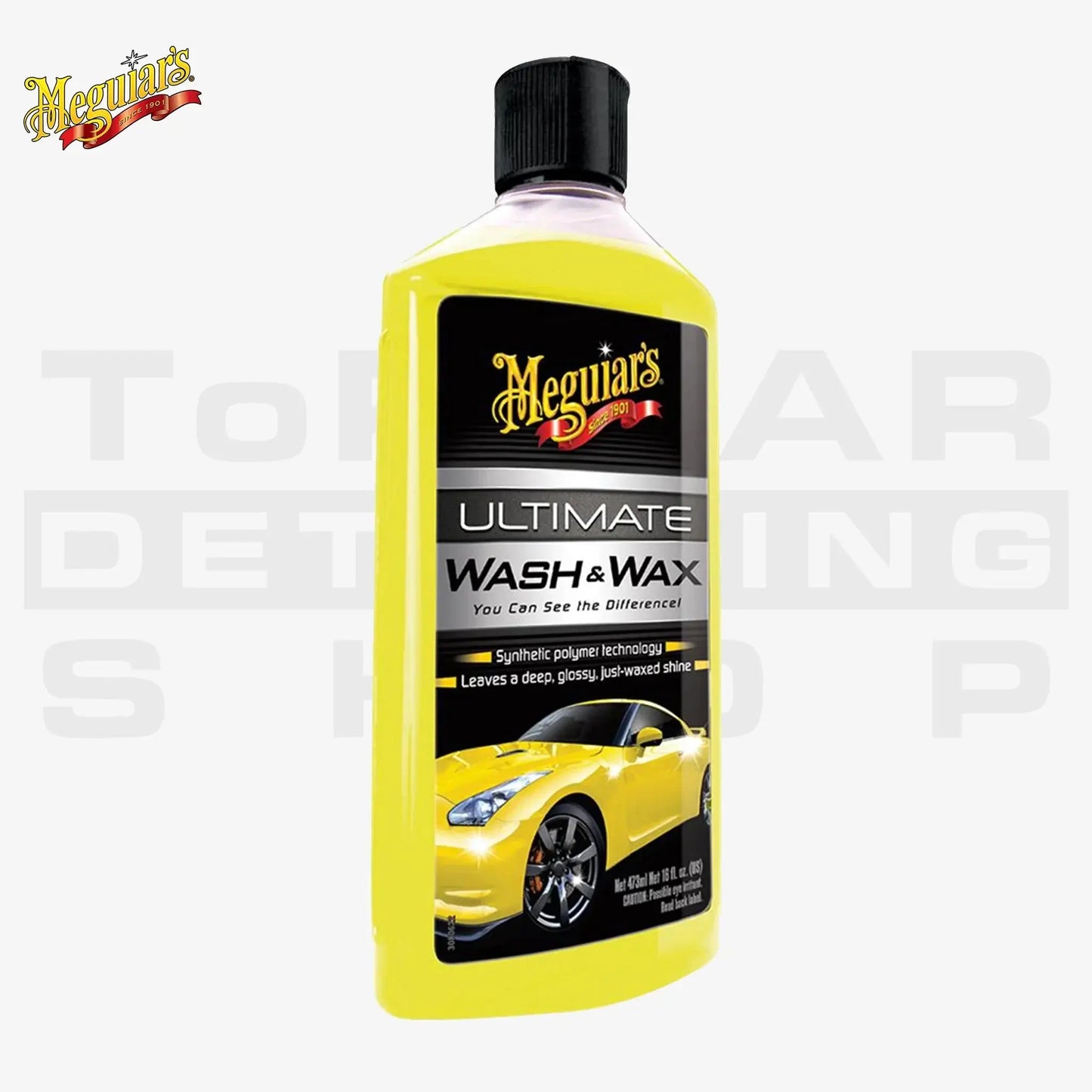Meguiar’s Ultimate Wash & Wax – gelbes Shampoo mit synthetischer Wachsformel für Glanz und Reinigung in einem Schritt