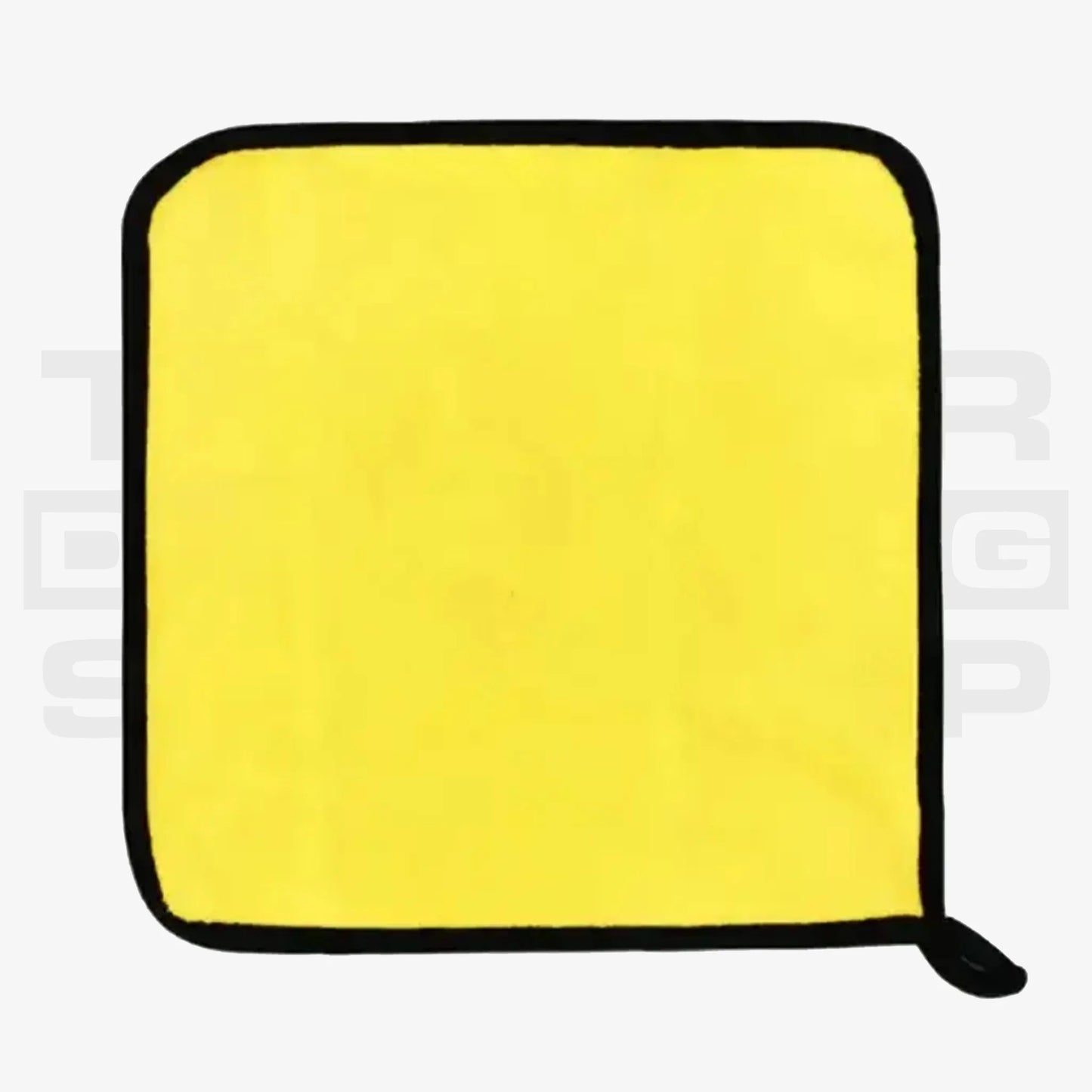 Gelb-graues Mikrofasertuch mit schwarzem Rand – weiches Reinigungstuch für Fahrzeugpflege und Innenraumreinigung