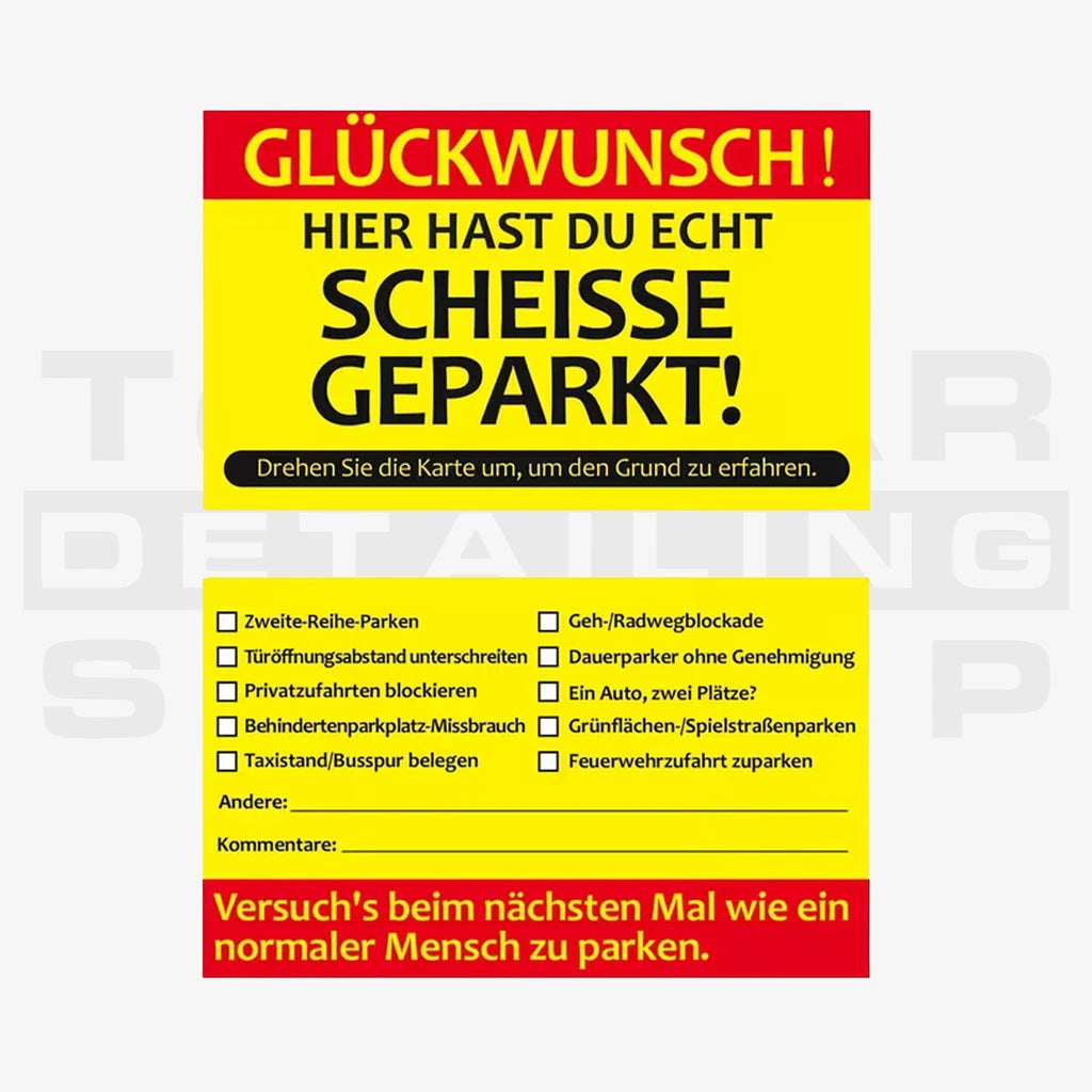 "Scheiße geparkt" Visitenkarte (9 x 5,4 cm) ToP Car Detailing ToP Car Detailing