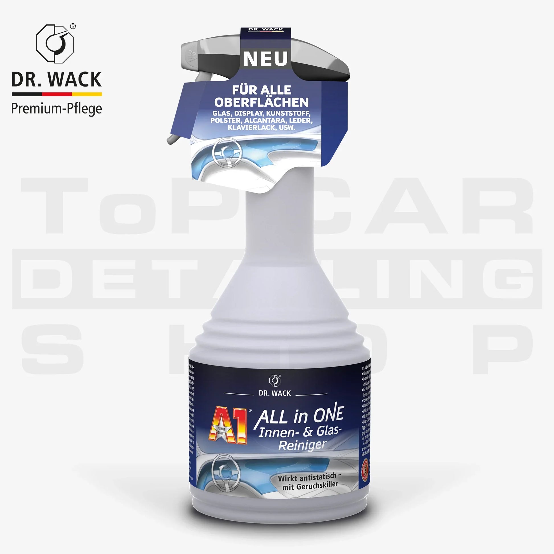 Dr. Wack A1 ALL in ONE Innen- & Glas-Reiniger – antistatischer Reiniger mit Geruchskiller für Glas, Kunststoff, Displays, Polster und mehr