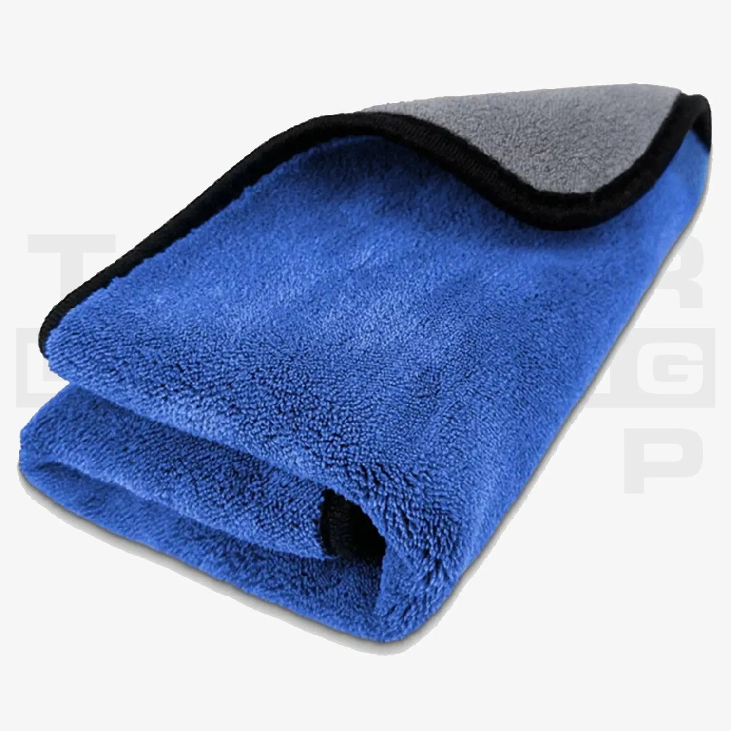 Blau-graues Mikrofasertuch mit schwarzem Rand – weiches Polier- und Trockentuch für professionelle Autopflege